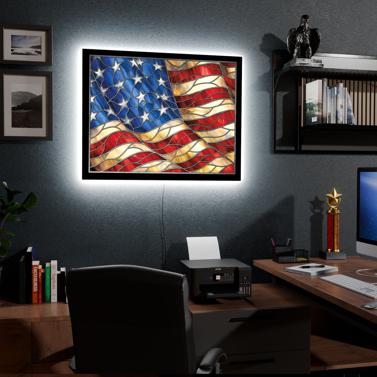 American Flag Stained Glass LED Sign