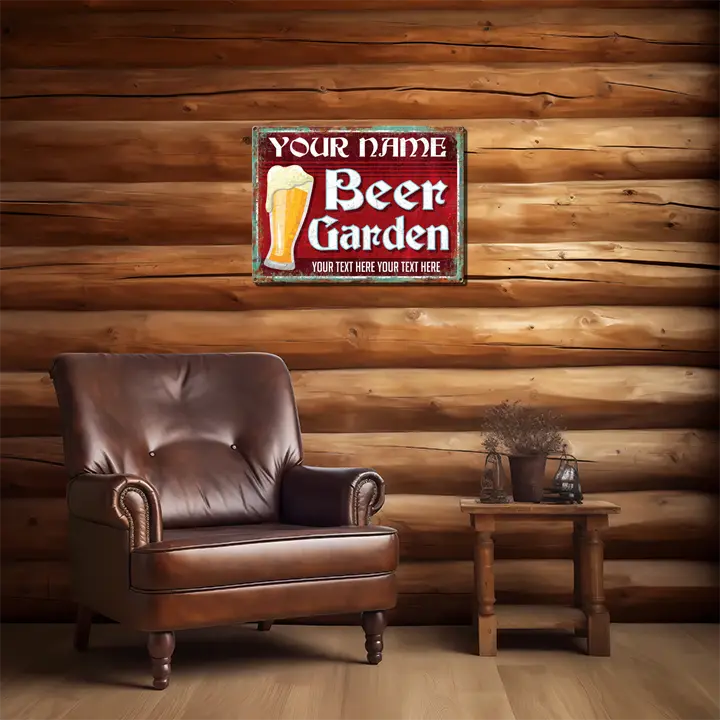 Red Beer Garden Custom Metal Sign