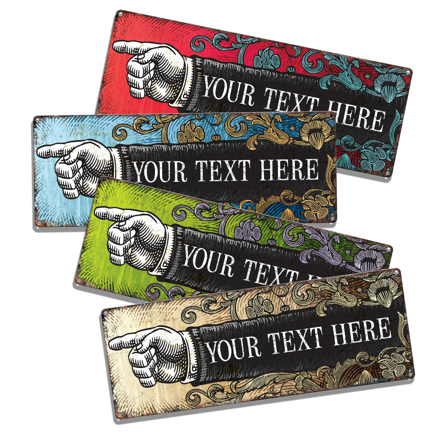 Left Finger Point Custom Metal Sign