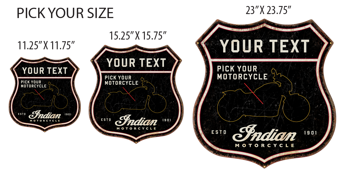 Indian Motorcycle Shield Custom 22 Gauge Steel Sign