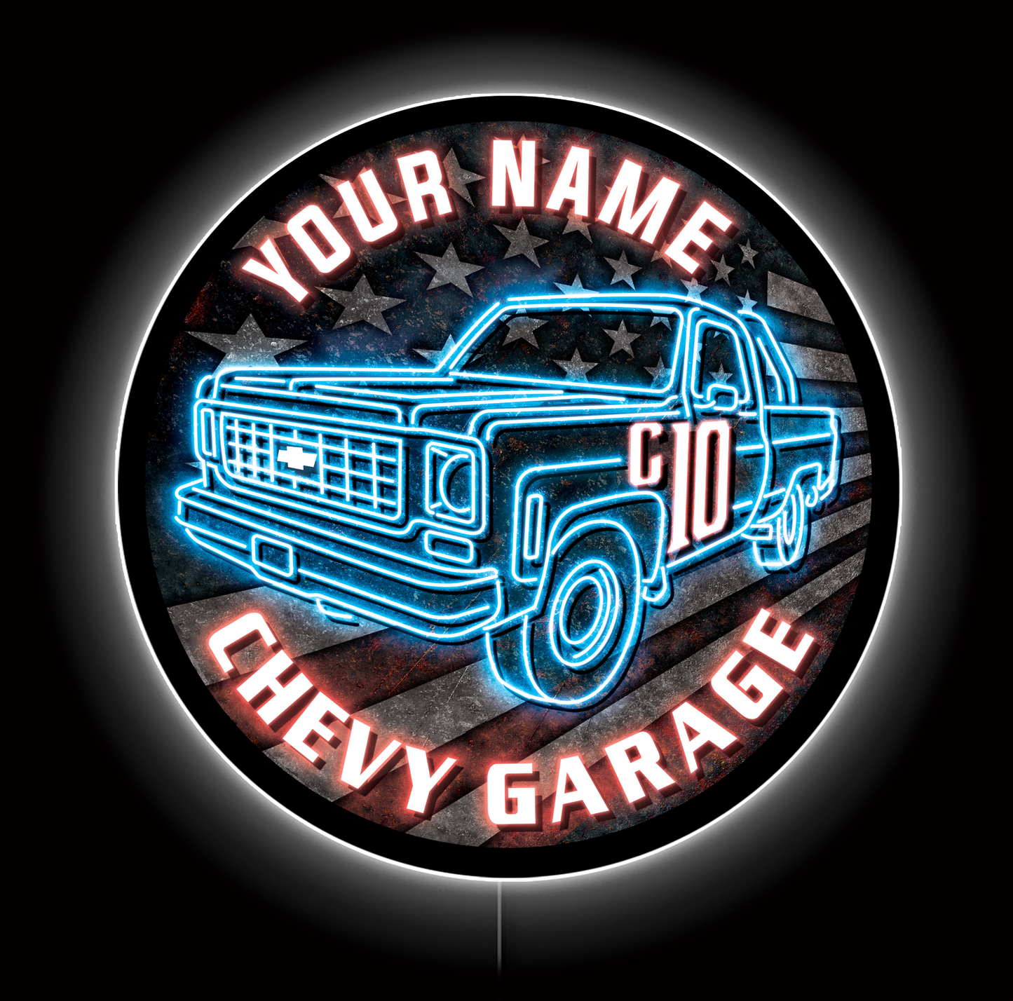 Chevrolet C10 Flag Custom LED Sign 23 in