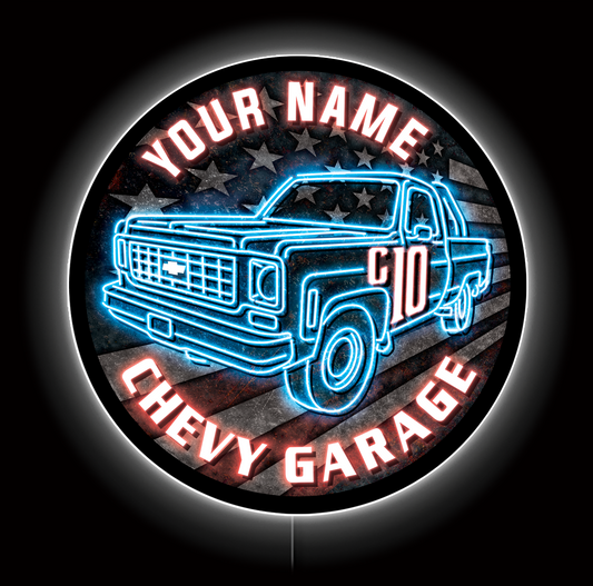 Chevrolet C10 Flag Custom LED Sign 23 in