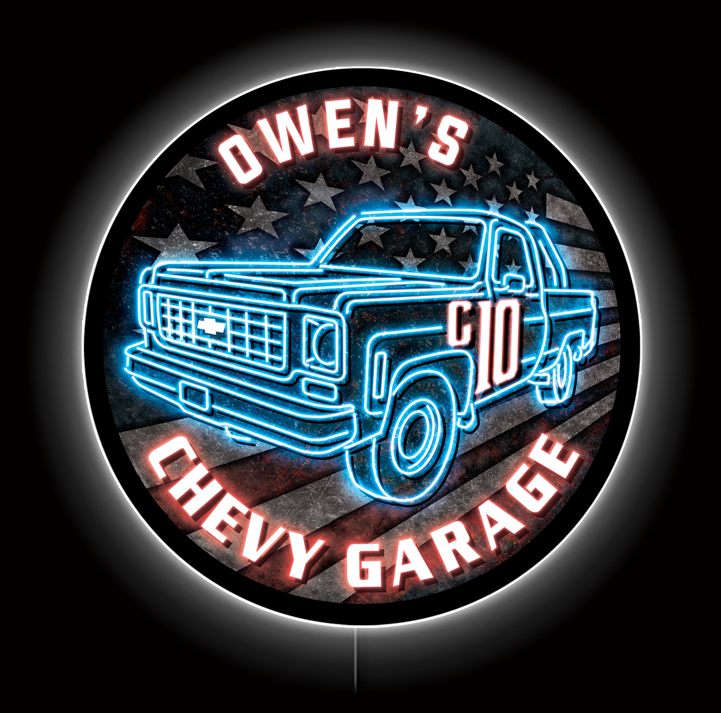 Chevrolet C10 Flag Custom LED Sign 23 in