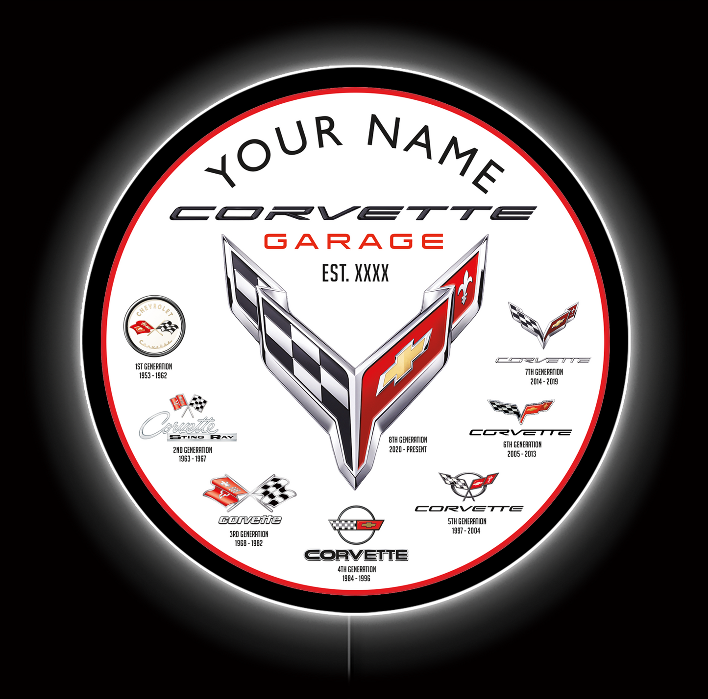 C8 Corvette Garage Custom LED Sign 23 in