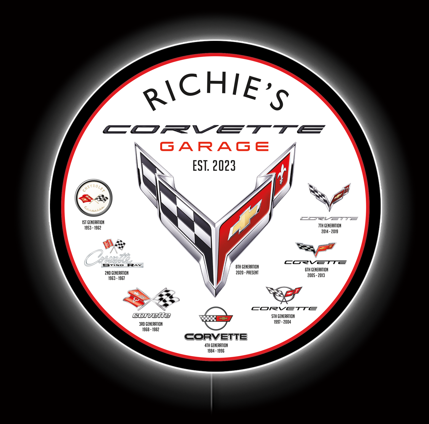 C8 Corvette Garage Custom LED Sign 23 in