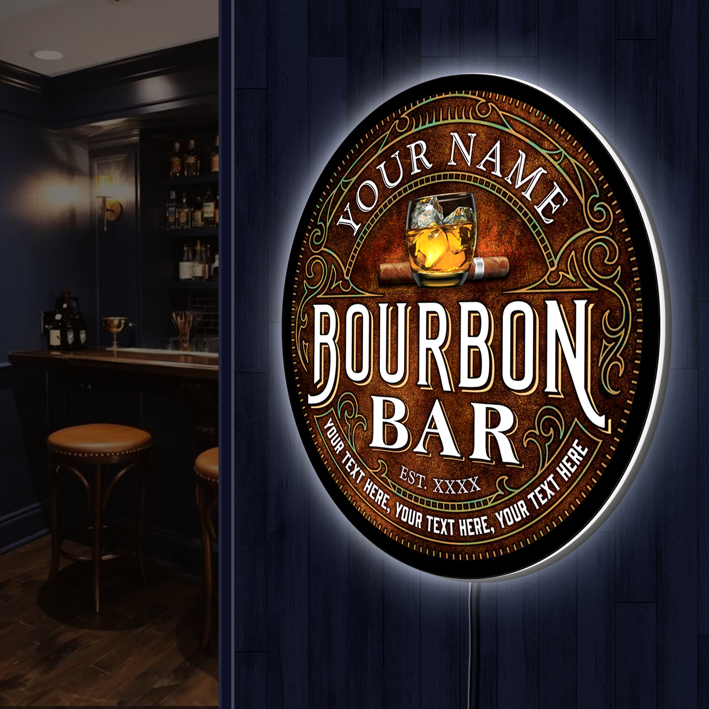 Bourbon Bar Custom LED Sign 23in