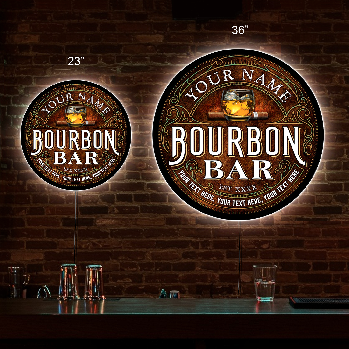 Bourbon Bar Custom LED Sign 23in