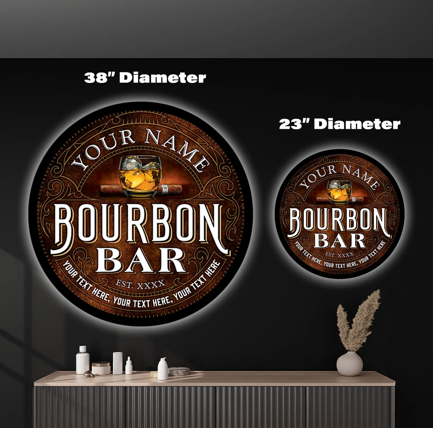 Bourbon Bar Custom LED Sign 23in