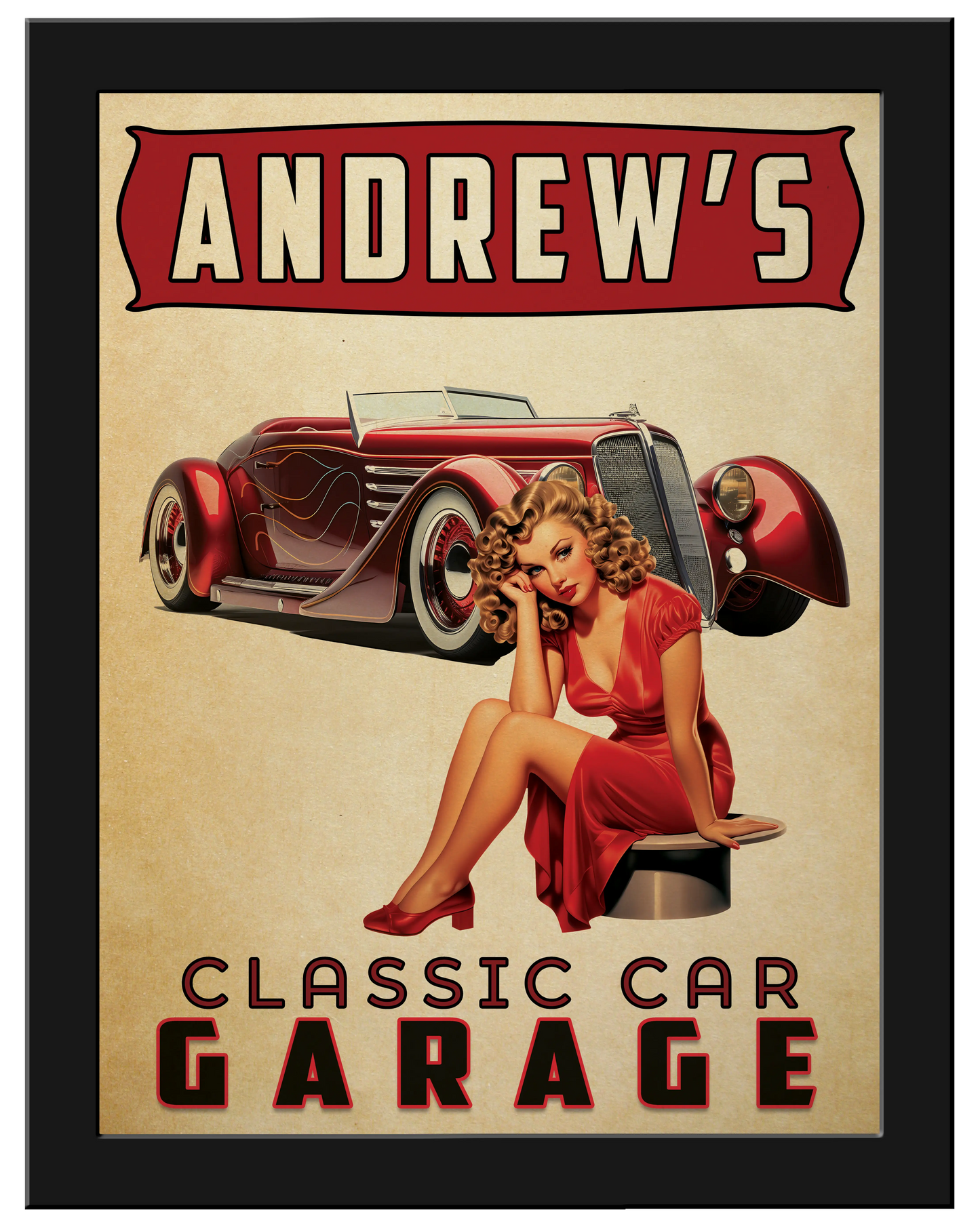 Classic Car 24x32 Framed Canvas