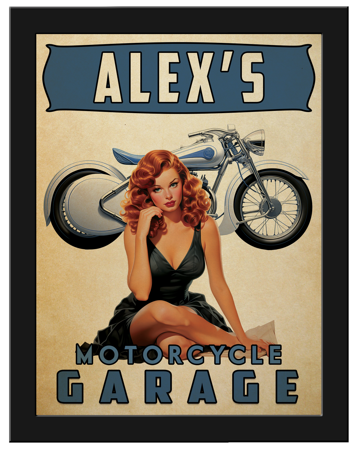 Motorcycle Garage 24x32 Framed Canvas