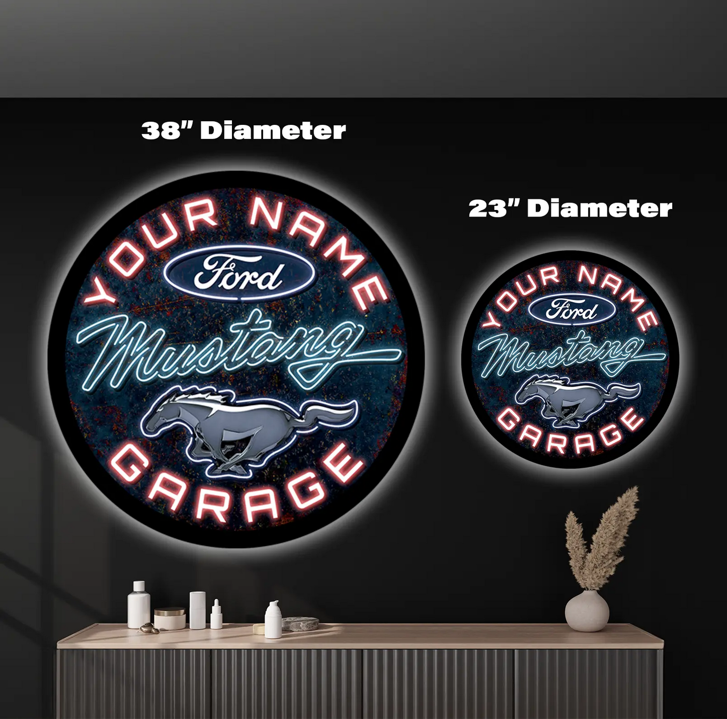 Ford Mustang Garage Custom LED Sign 23 in