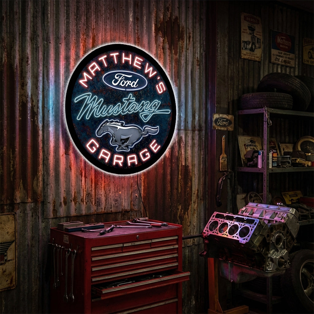 Ford Mustang Garage Custom LED Sign (23" / 36") – Lighted Wall Art