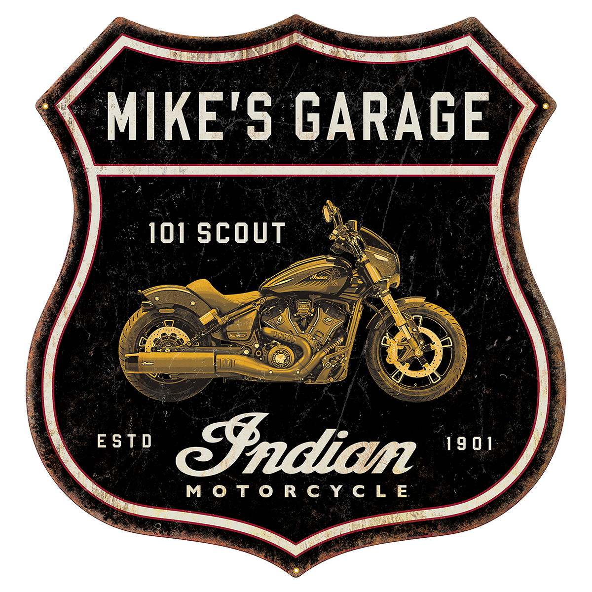 Indian Motorcycle Shield Custom 22 Gauge Steel Sign