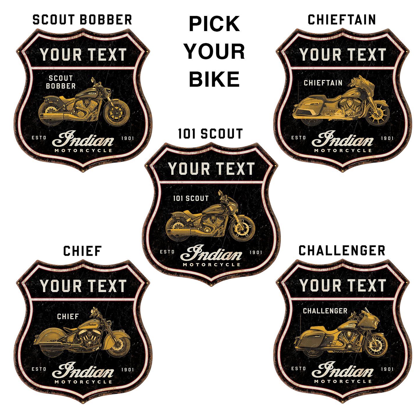 Indian Motorcycle Shield Custom 22 Gauge Steel Sign