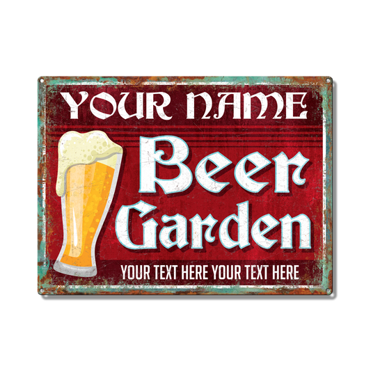 Red Beer Garden Custom Metal Sign