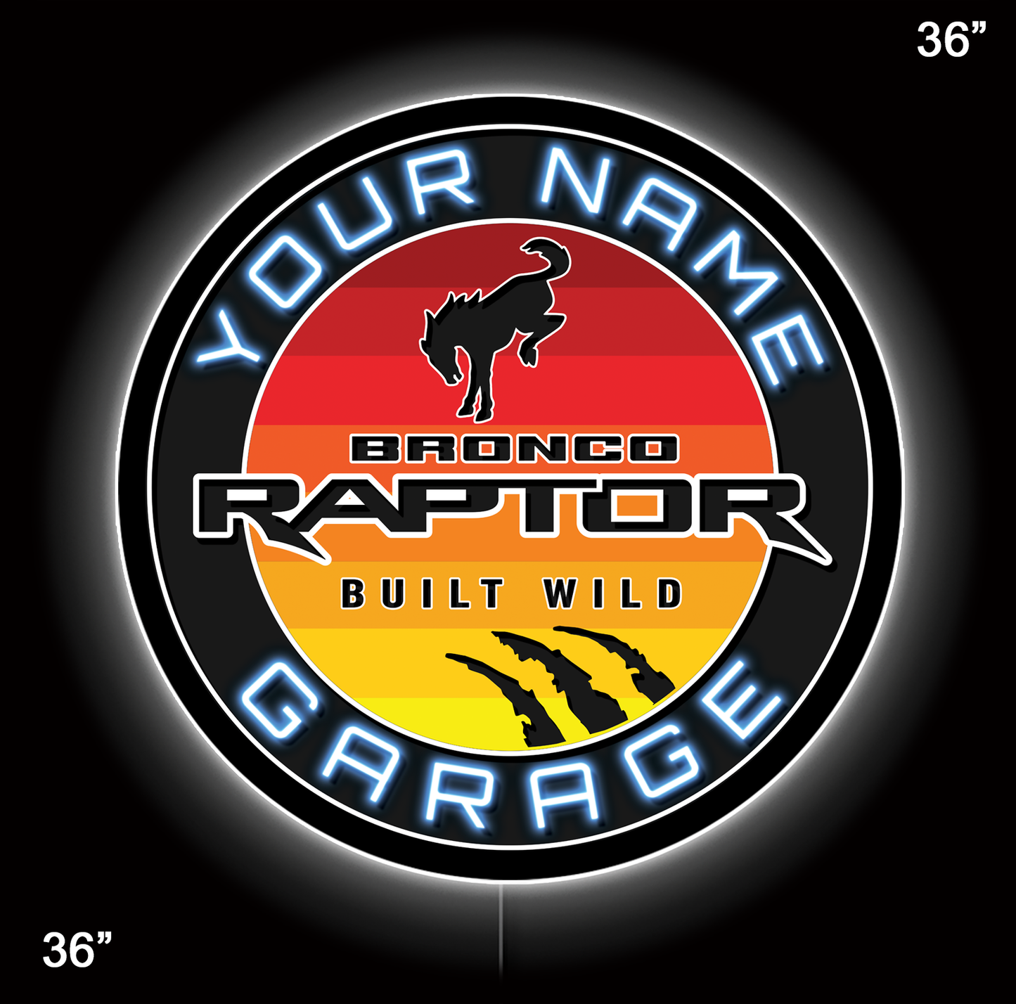 Bronco Raptor Retro Custom LED Sign (23" / 36") – Lighted Wall Art