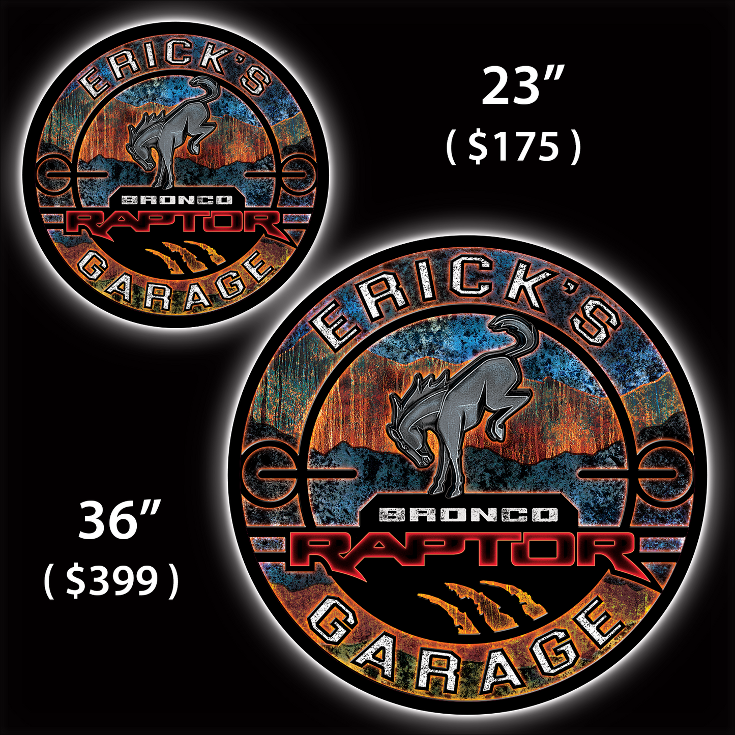 Bronco Raptor Badlands Custom LED Sign (23" / 36") – Lighted Wall Art