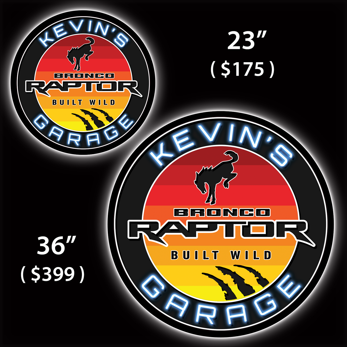 Bronco Raptor Retro Custom LED Sign (23" / 36") – Lighted Wall Art