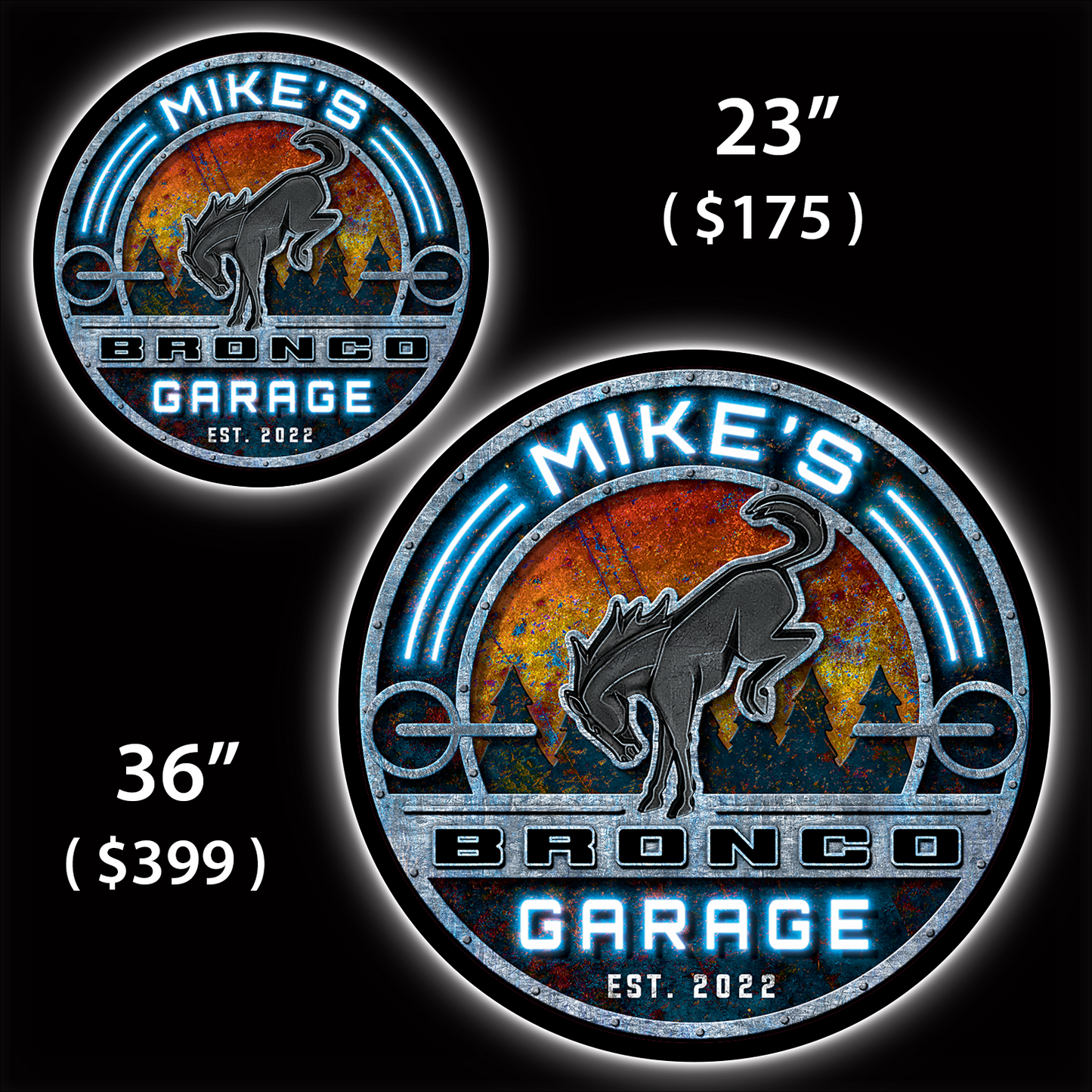 Bronco Garage Custom LED Sign (23" / 36") – Lighted Wall Art