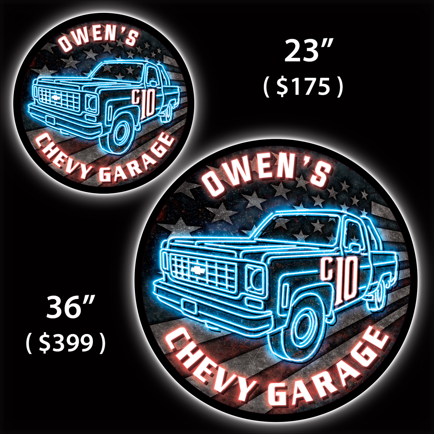 Chevrolet C10 Flag Custom LED Sign (23" / 36") – Lighted Wall Art