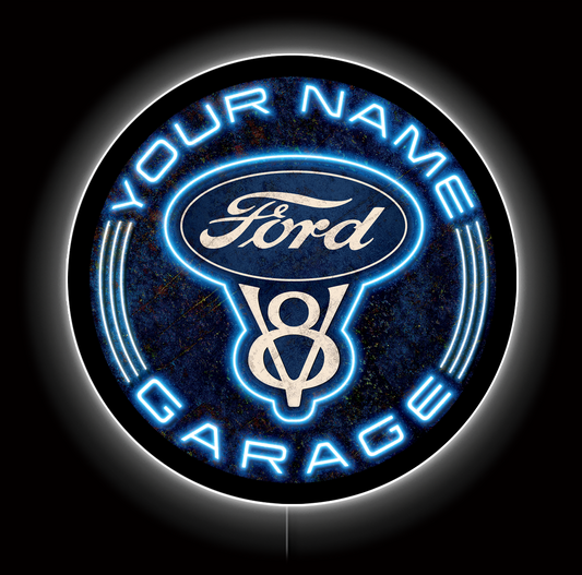 Ford V8 Garage Custom LED Sign (23" / 36") – Lighted Wall Art