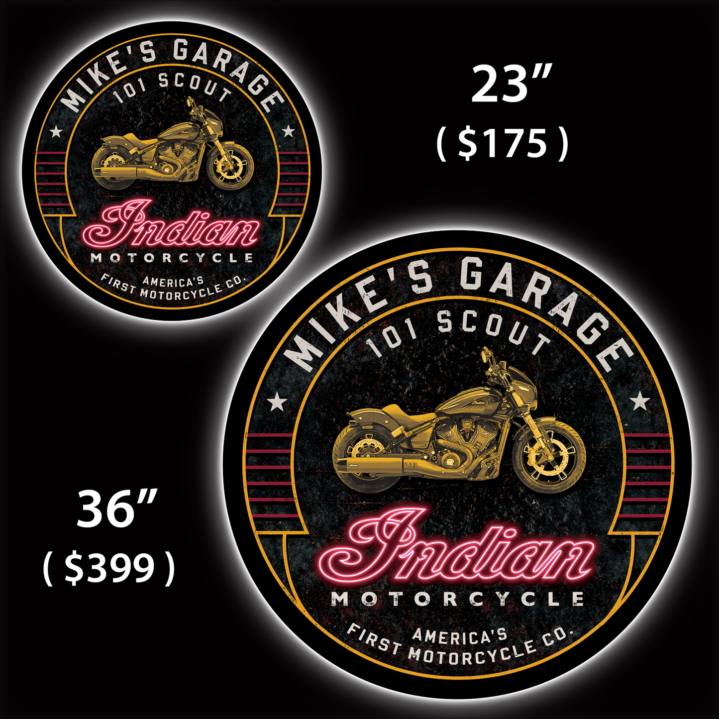 Indian Motorcycle Bike Custom LED Sign (23" / 36") – Lighted Wall Art