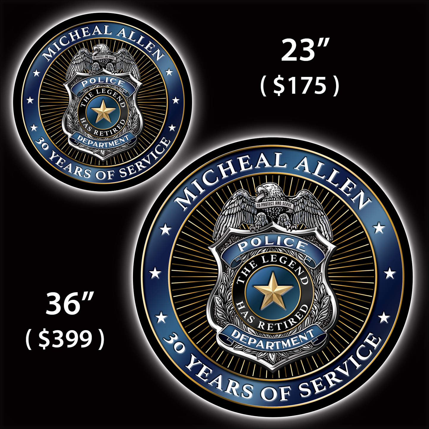 Police Badge Custom LED Sign (23" / 36") – Lighted Wall Art