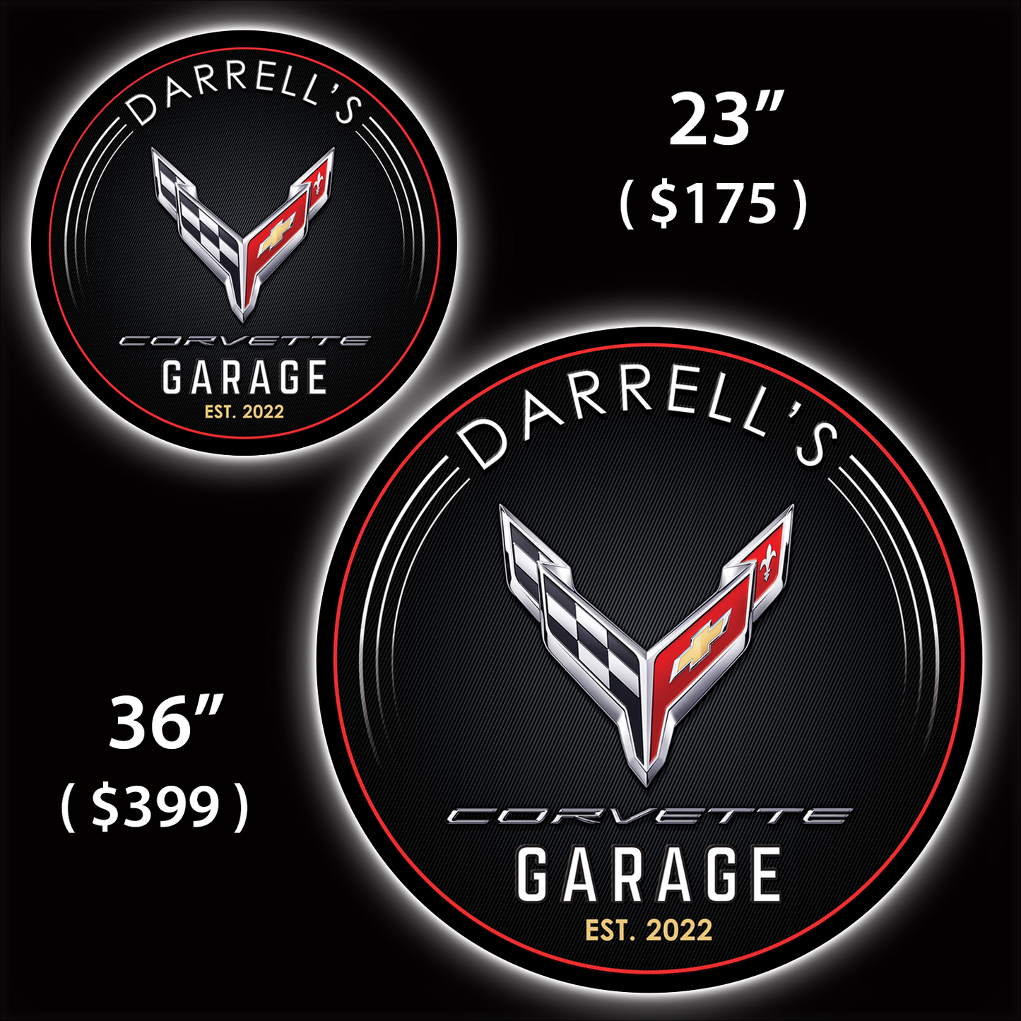 Modern Corvette Garage C8 Custom LED Sign (23" / 36") – Lighted Wall Art
