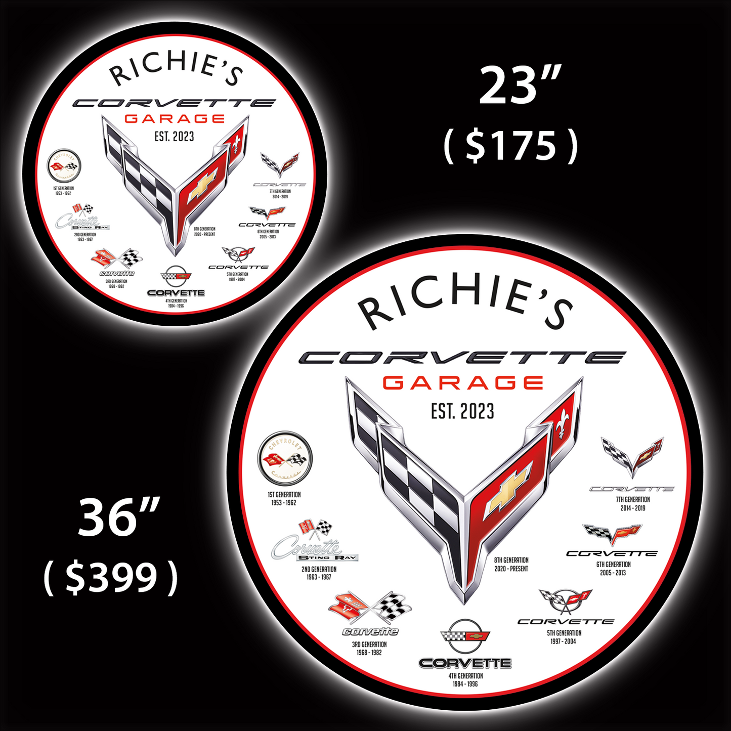 C8 Corvette Garage Custom LED Sign (23" / 36") – Lighted Wall Art