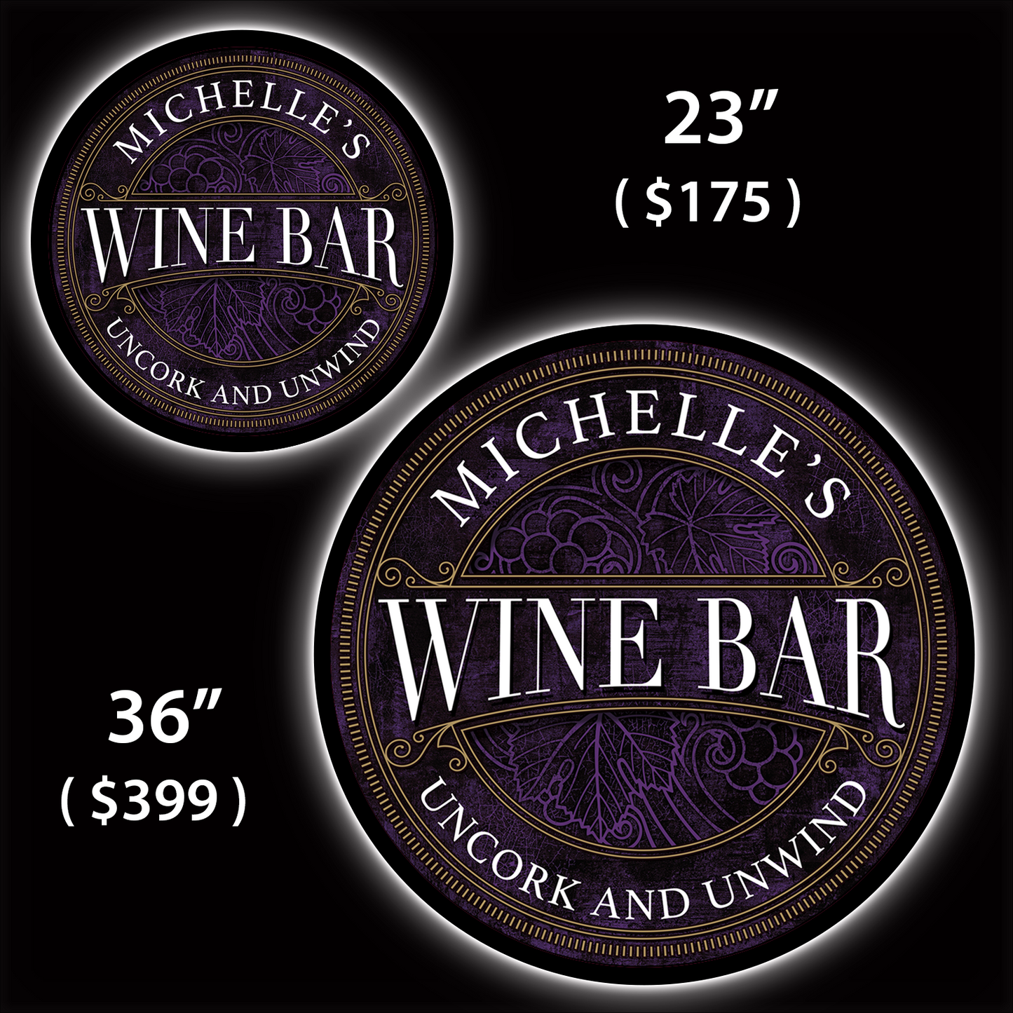 Classic Wine Bar Custom LED Sign (23" / 36") – Lighted Wall Art