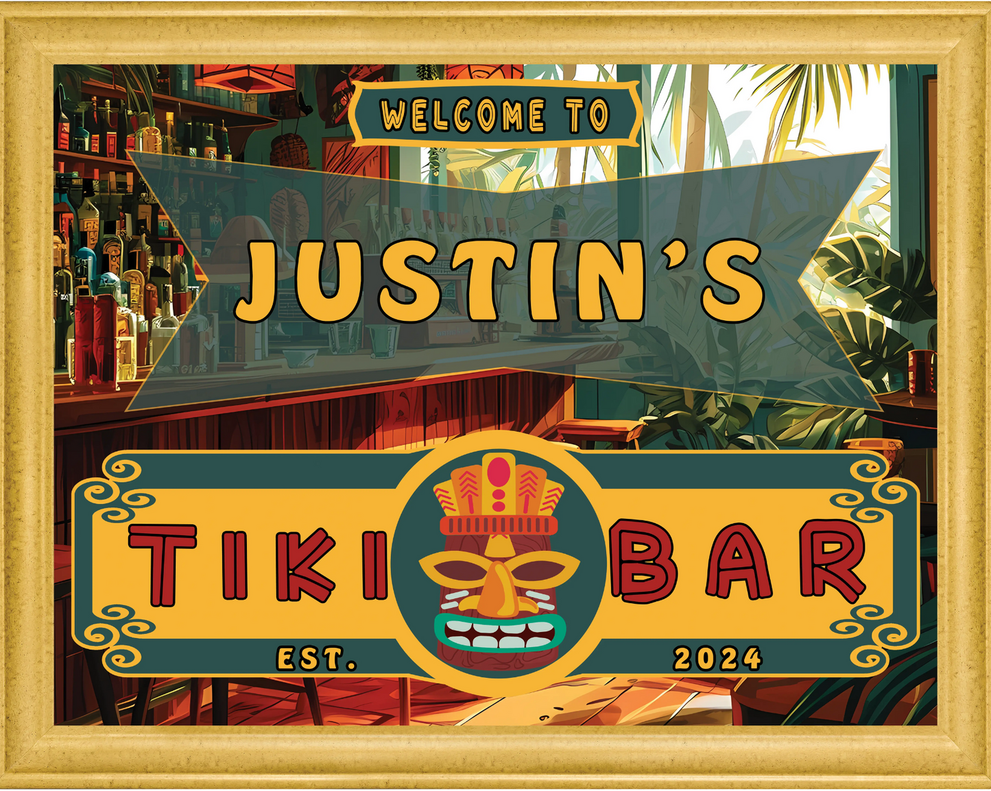 Tiki Bar Horizontal 24x32 Framed Canvas