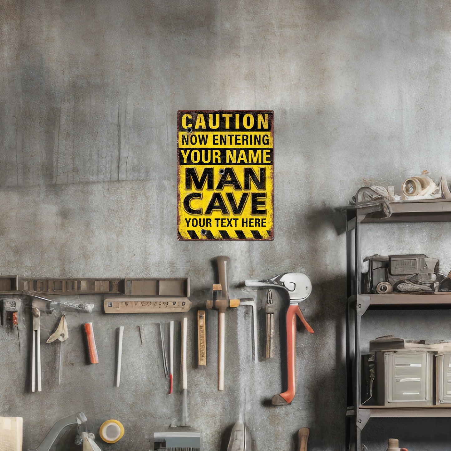 Caution Man Cave Custom Metal Sign